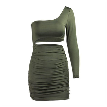 Sexy Hollow Design With Solid Color One Shoulder Tight Dress