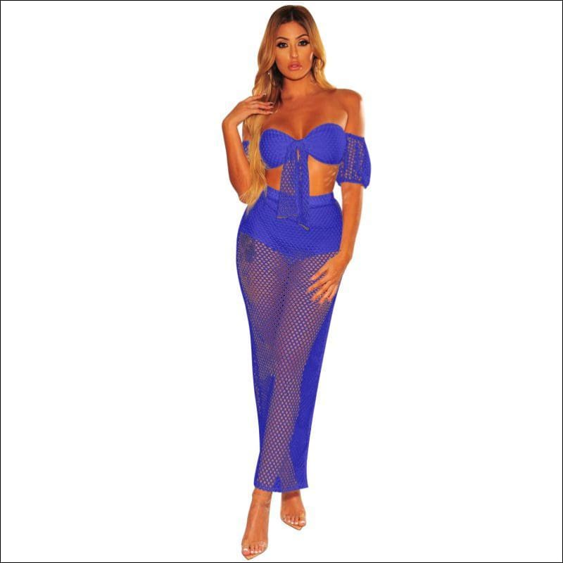 Sexy Hollow Out Crop Top Side-slit Skirt Coverup - Sets 