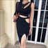 Sexy Hollow Single Long-sleeve Top And Side-slit Bodycon Skirt Two Pieces Sets