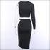 Sexy Hollow Single Long-sleeve Top And Side-slit Bodycon Skirt Two Pieces Sets