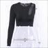Sexy Hollow Single Long-sleeve Top And Side-slit Bodycon Skirt Two Pieces Sets