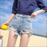 Sexy Irregular Raw Hem Ripped Denim Shorts