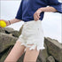Sexy Irregular Raw Hem Ripped Denim Shorts