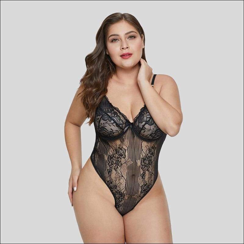 Sexy Lace See-through Plus Size Bodysuits - Plus Size
