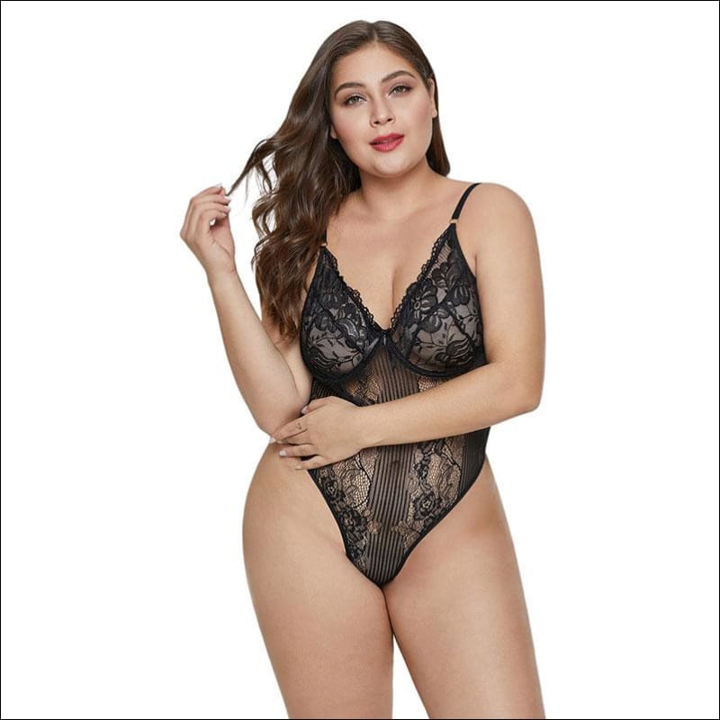 Sexy Lace See-through Plus Size Bodysuits - XL / Black - 