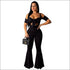 Sexy Lace-up Crop Top Wide Leg Overalls Two Pieces Set