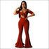 Sexy Lace-up Crop Top Wide Leg Overalls Two Pieces Set