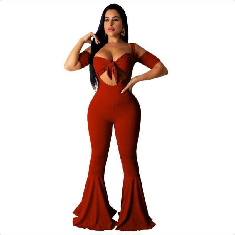 Sexy Lace-up Crop Top Wide Leg Overalls Two Pieces Set - S /