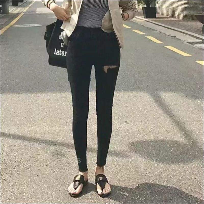 Sexy Ripped Design Plain Pattern Slimming Jeans - XS / Black