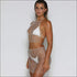 Sexy See-through Mesh Rhinestone Decor Two-piece Nightclub Wear
