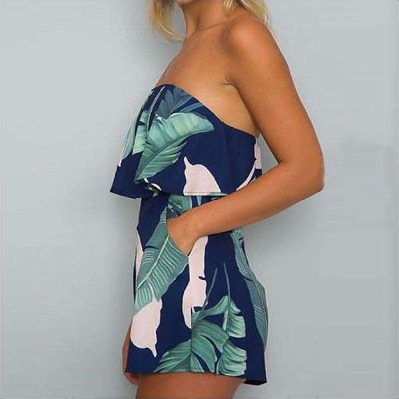 Sexy Tube Pattern Sleeveless Leaf Print Beach Rompers - 
