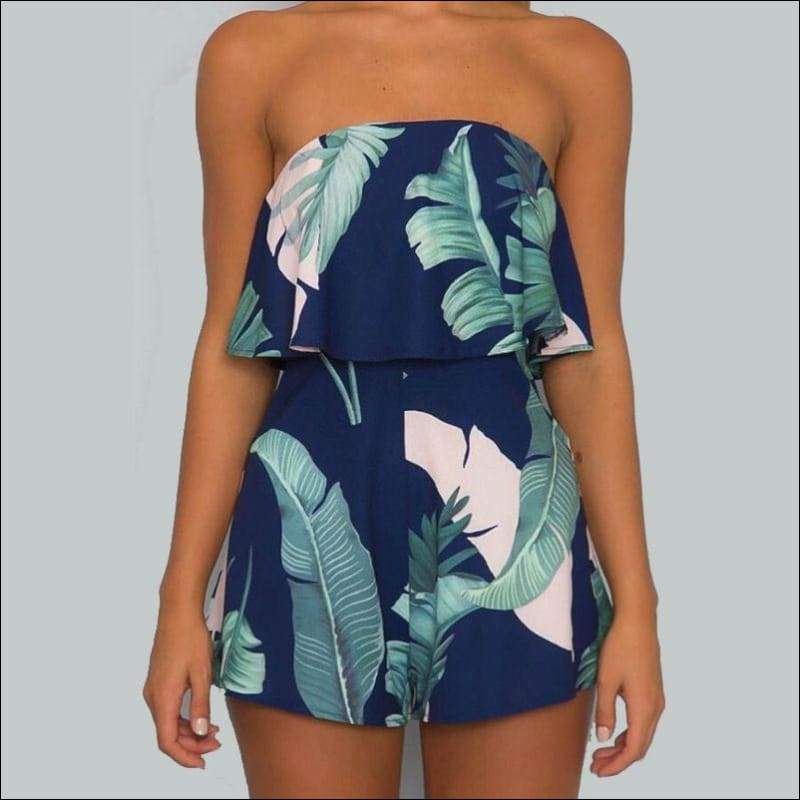 Sexy Tube Pattern Sleeveless Leaf Print Beach Rompers - 
