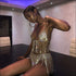 Sexy Two-piece Nightclub Pattern Women Metal Chain Rhinestone Tassel Body Chain Set
