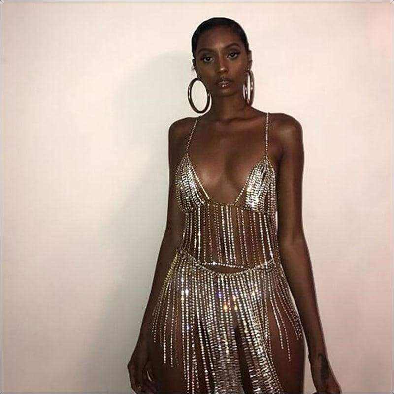 Sexy Two-piece Nightclub Pattern Women Metal Chain 