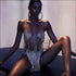 Sexy Two-piece Nightclub Pattern Women Metal Chain Rhinestone Tassel Body Chain Set