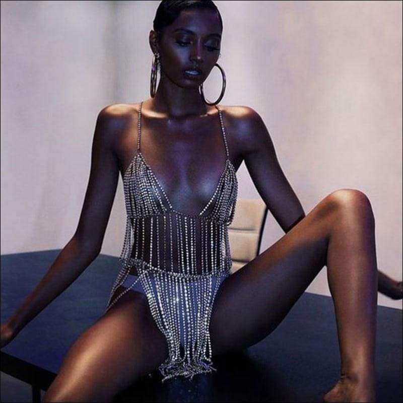 Sexy Two-piece Nightclub Pattern Women Metal Chain 