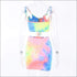 Sexy V Neck Drawstring Tie Dye Camisole Tight Skirt Two-piece Set