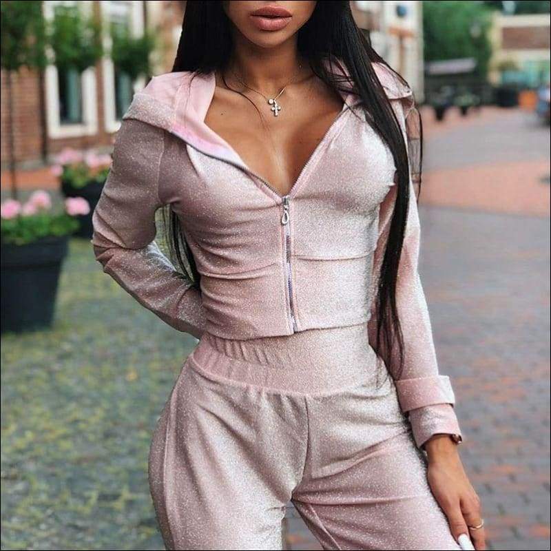 Shining Long-sleeve Zipper Hoodies Jogger Pants Two-piece 
