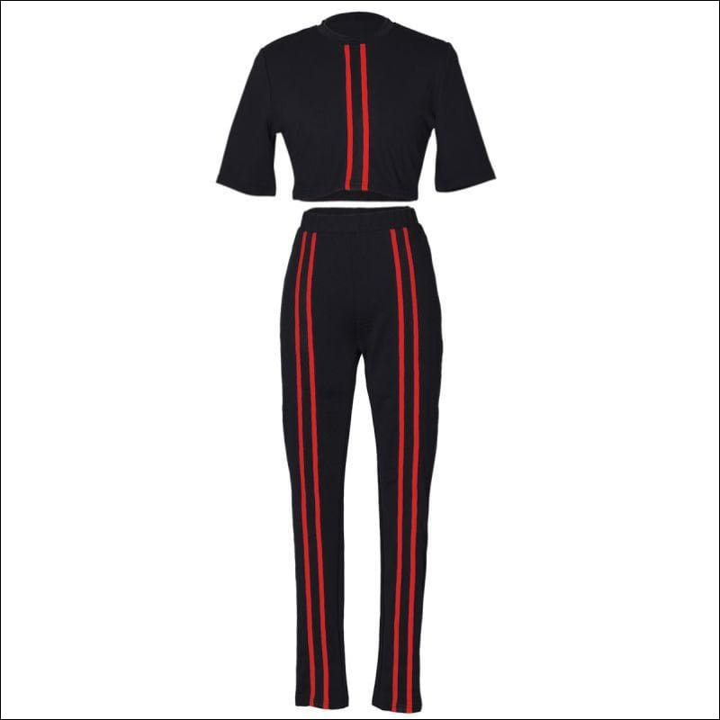 Short-sleeve Crop Top And Bodycon Pants Set - M / Black - 