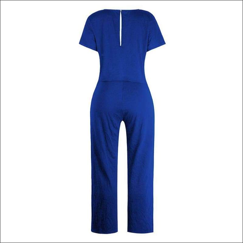 Short Sleeve Defined Waist Jumpsuits - Jumpsuits