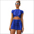 Short-sleeve Leopard Print Cropped Top Drawstring Mini Skirt