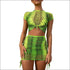 Short-sleeve Leopard Print Cropped Top Drawstring Mini Skirt