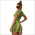 Short-sleeve Leopard Print Cropped Top Drawstring Mini Skirt
