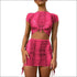 Short-sleeve Leopard Print Cropped Top Drawstring Mini Skirt