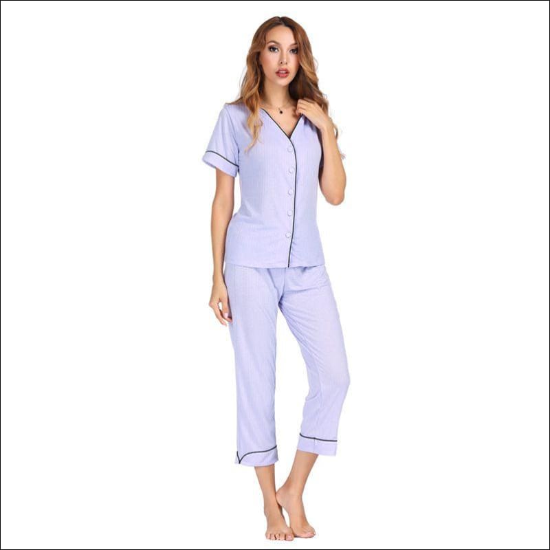Short-sleeve Sweet Casual Pajama Set - M / Violet - Lingerie