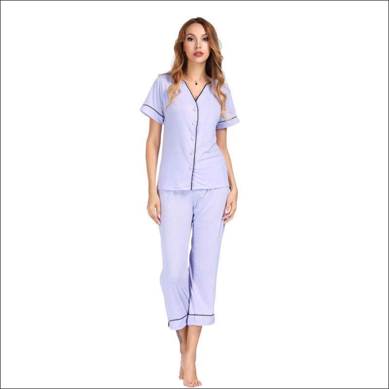 Short-sleeve Sweet Casual Pajama Set - S / Violet - Lingerie