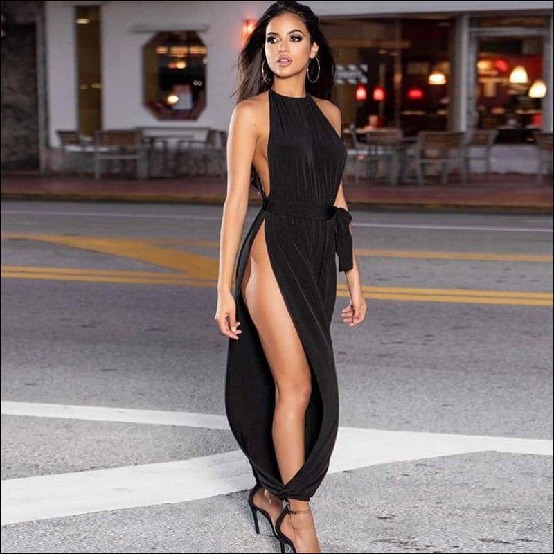 Side-slit Sleeveless Lace-up Solid Color Jumpsuits - 