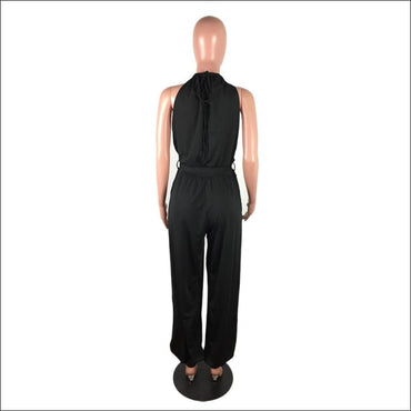 Side-slit Sleeveless Lace-up Solid Color Jumpsuits