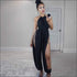 Side-slit Sleeveless Lace-up Solid Color Jumpsuits