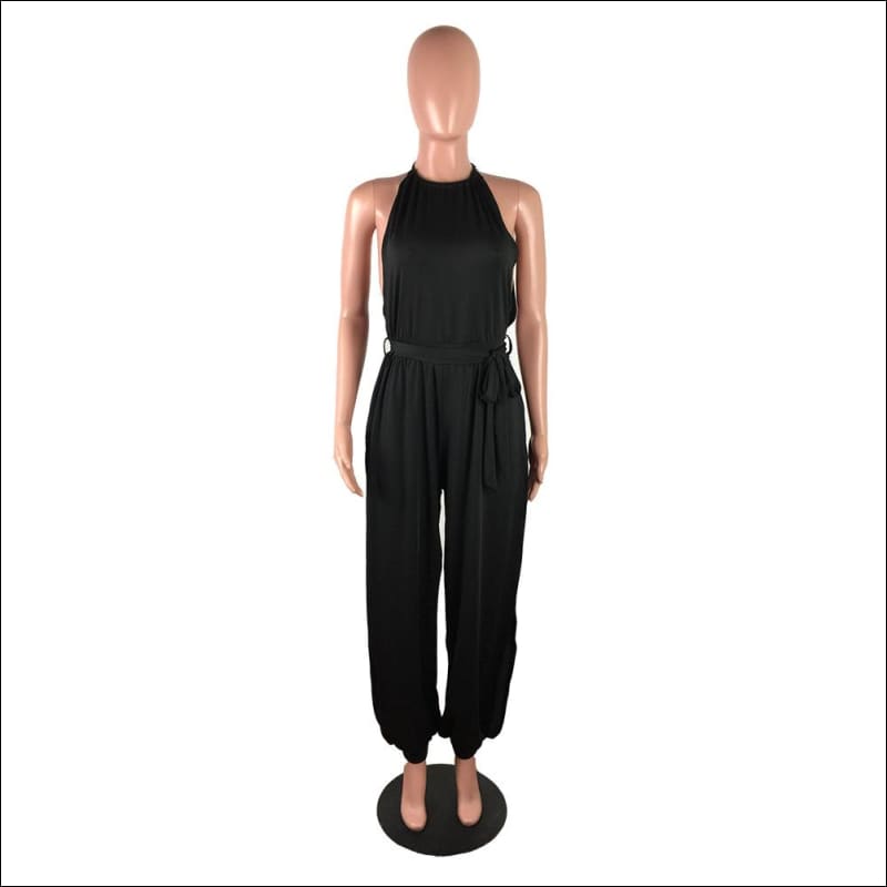 Side-slit Sleeveless Lace-up Solid Color Jumpsuits - 