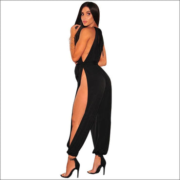 Side-slit Sleeveless Lace-up Solid Color Jumpsuits