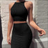 Sleeveless Crop Top and Bodycon Skirt Fashion Two Pieces Sets