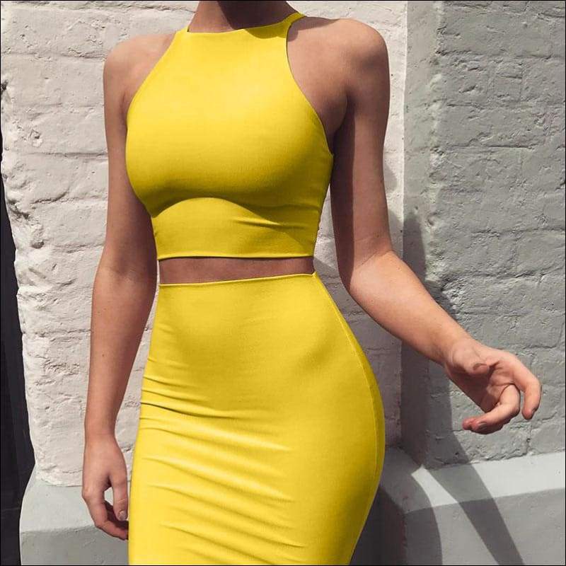 Sleeveless Crop Top and Bodycon Skirt Fashion Two Pieces 