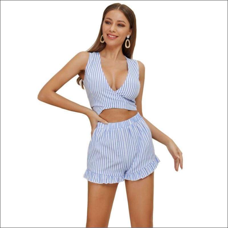 Sleeveless Crossing Stripes Print Design Tank Top Flouncing 