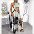 Sleeveless Halter Camis Side-slit Skirt Set Ethnic Style