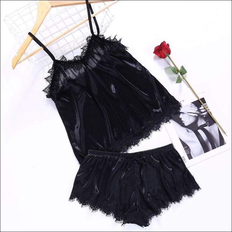 Sleeveless Lace Trim Cami Nightwear Sets - Lingerie & Sleep
