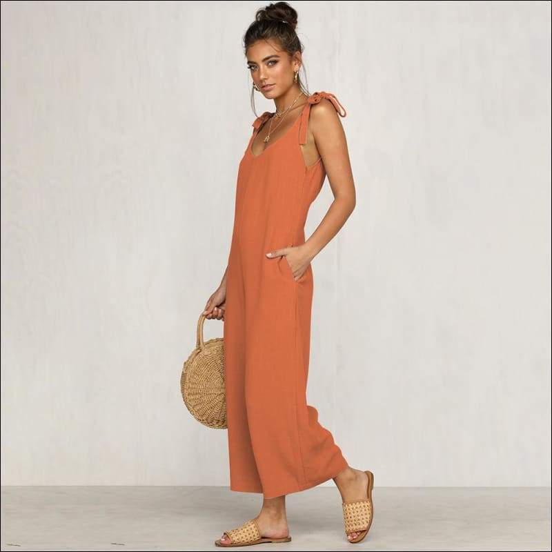 Sleeveless Lace-up Casual Jumpsuits - Jumpsuits
