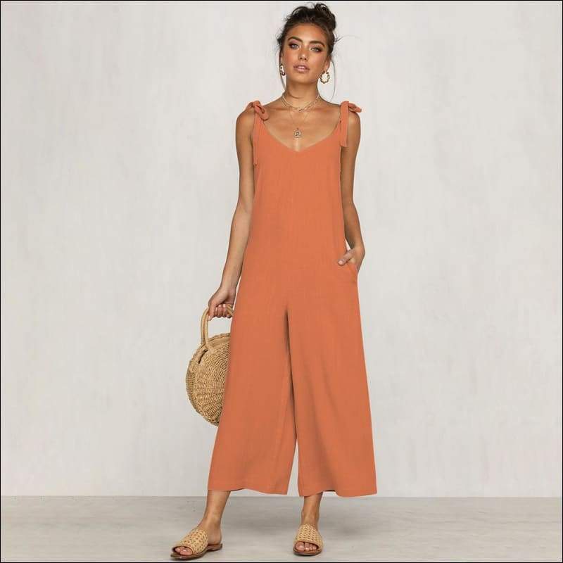 Sleeveless Lace-up Casual Jumpsuits - S / Orange - Jumpsuits