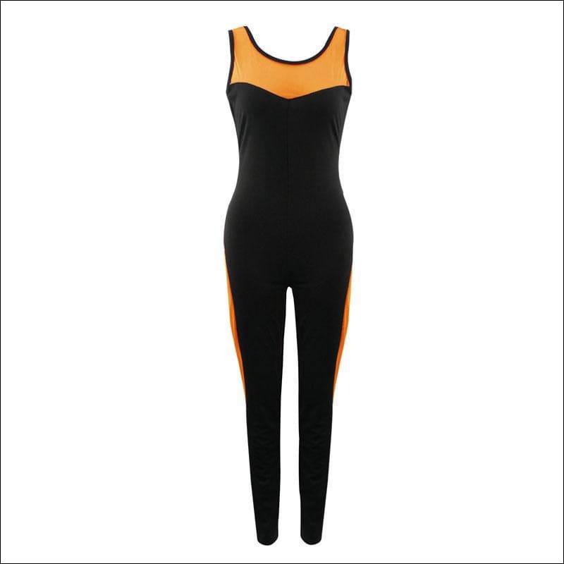 Sleeveless Patchwork Backless Sports Jumpsuits - S / Orange 