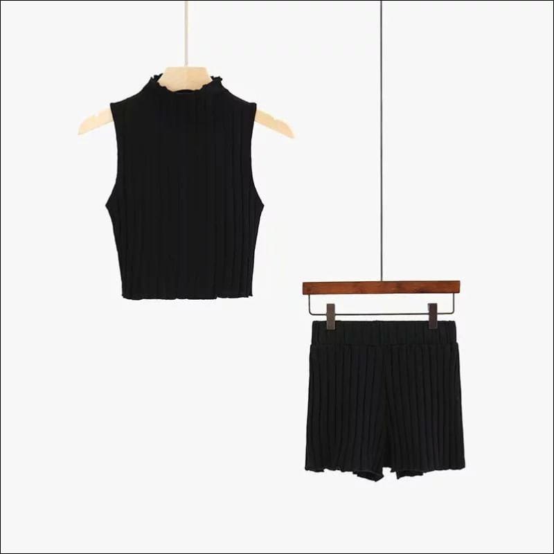 Sleeveless Rib-knit Cropped Tank Top Casual Shorts - S / 