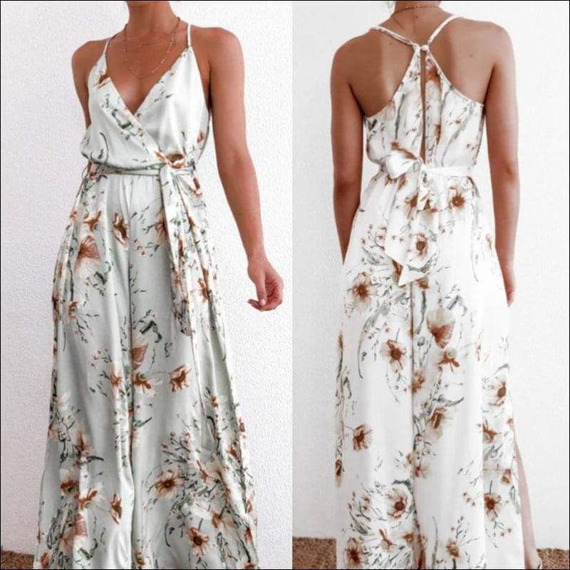 Sleeveless Side-slit Sling Floral Print Jumpsuits - 