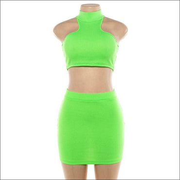 Sleeveless Solid Color Mock Neck Cropped Tank Skirt Two-piece Set