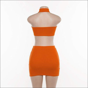 Sleeveless Solid Color Mock Neck Cropped Tank Skirt Two-piece Set
