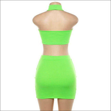 Sleeveless Solid Color Mock Neck Cropped Tank Skirt Two-piece Set