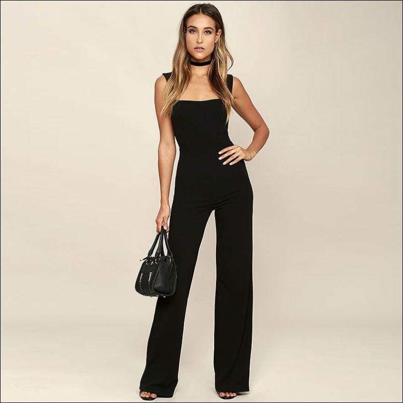 Sleeveless Square Neck Wide-leg Jumpsuits - S / Black - 
