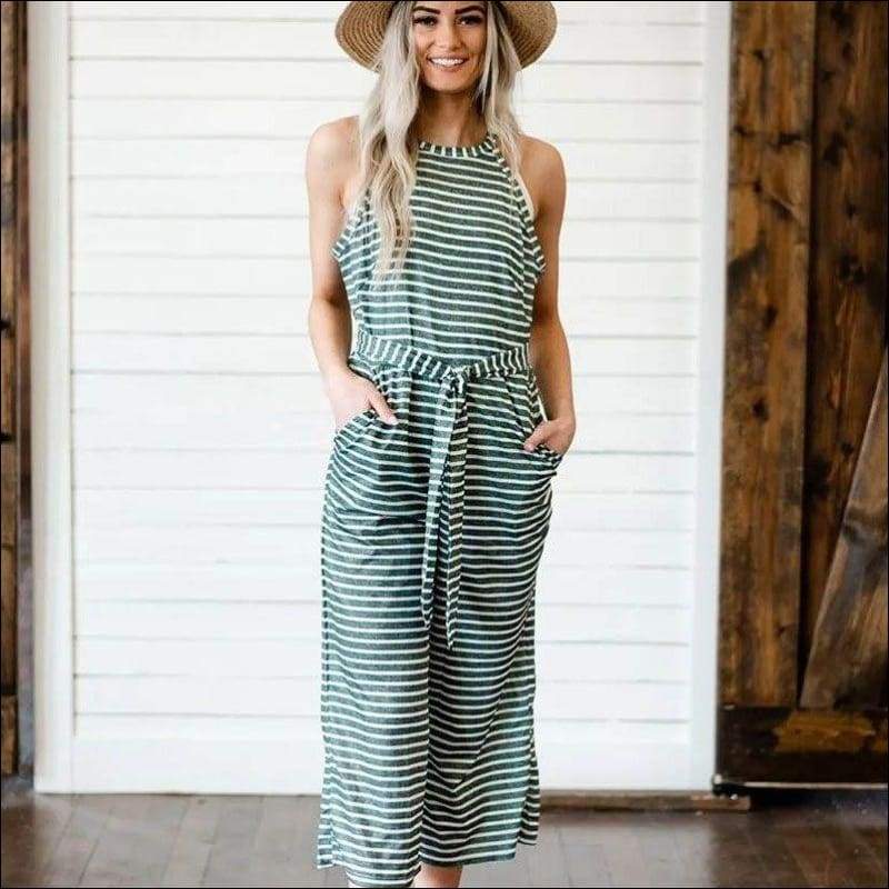Sleeveless Striped Jumpsuits - S / Green - Sets Co-ords